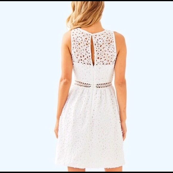 NWT LILLY PULITZER Alivia White Sleeveless Mini Dress Size 0 Eyelet Lace Formal - Picture 3 of 8